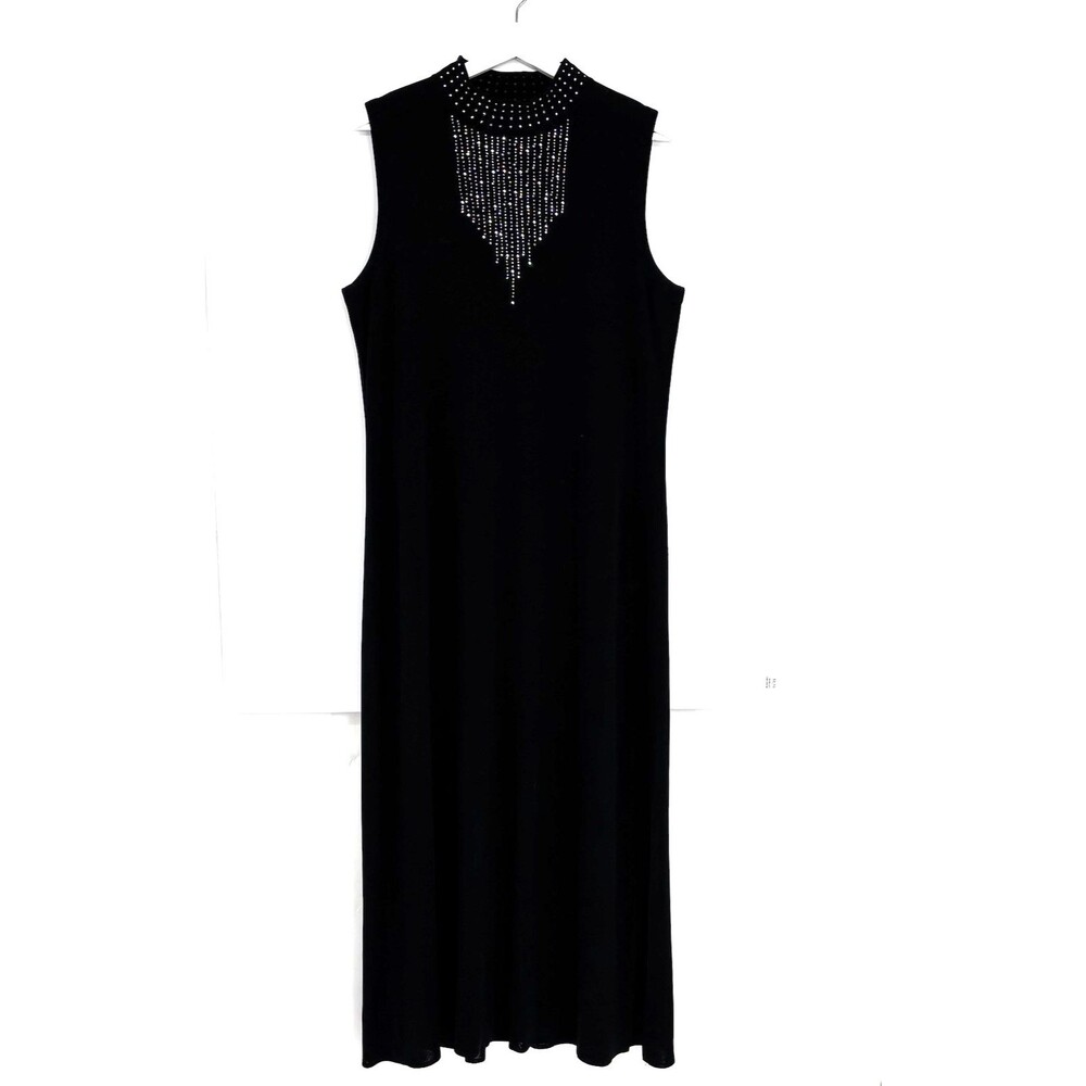 Misook Exclusively XL Rhinestone Black Acrylic Knit Mock Collar Maxi Dress NWOT